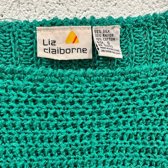 Vintage Liz Claiborne Silk Blend Green Knit Sweater w/ Arm Pads S - Picture 3 of 4